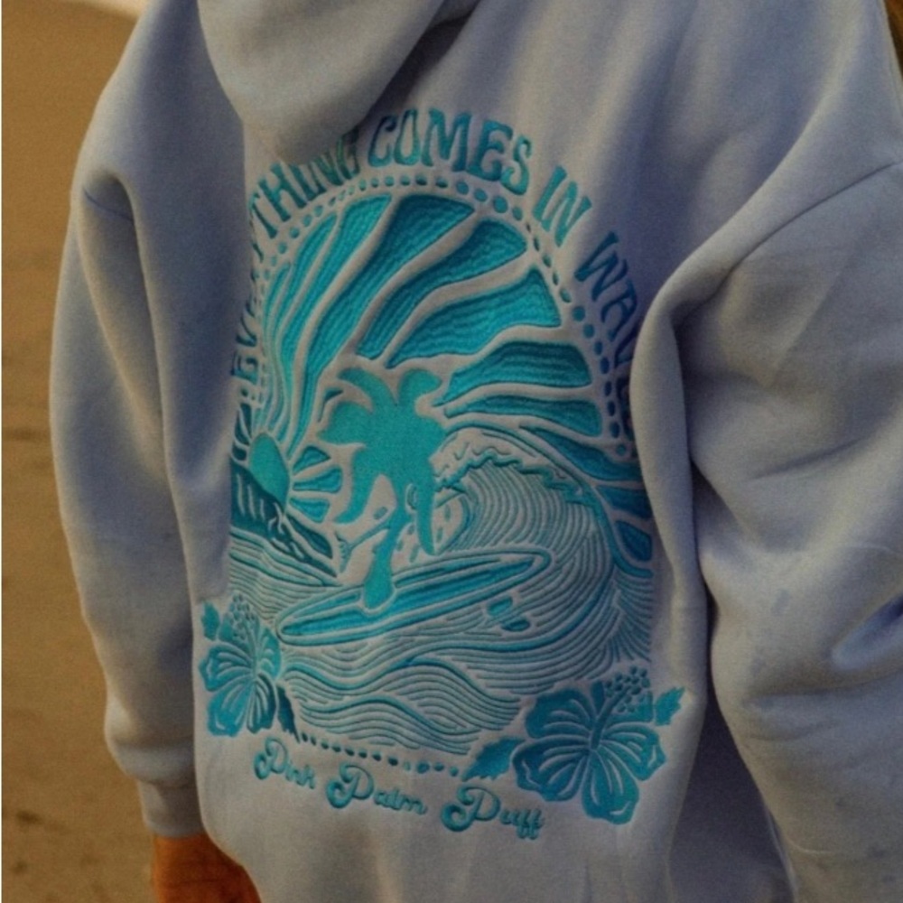 Brand New in Box - Pink Palm Puff Hoodie - Blue XS